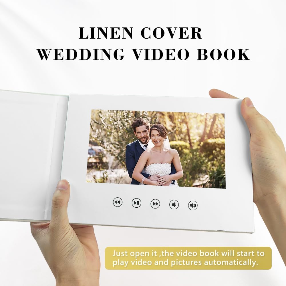 OUR WEDDING - Black Foil Luxury Linen Bound Video Book Album With 7" IPS Display, 4GB Memory &