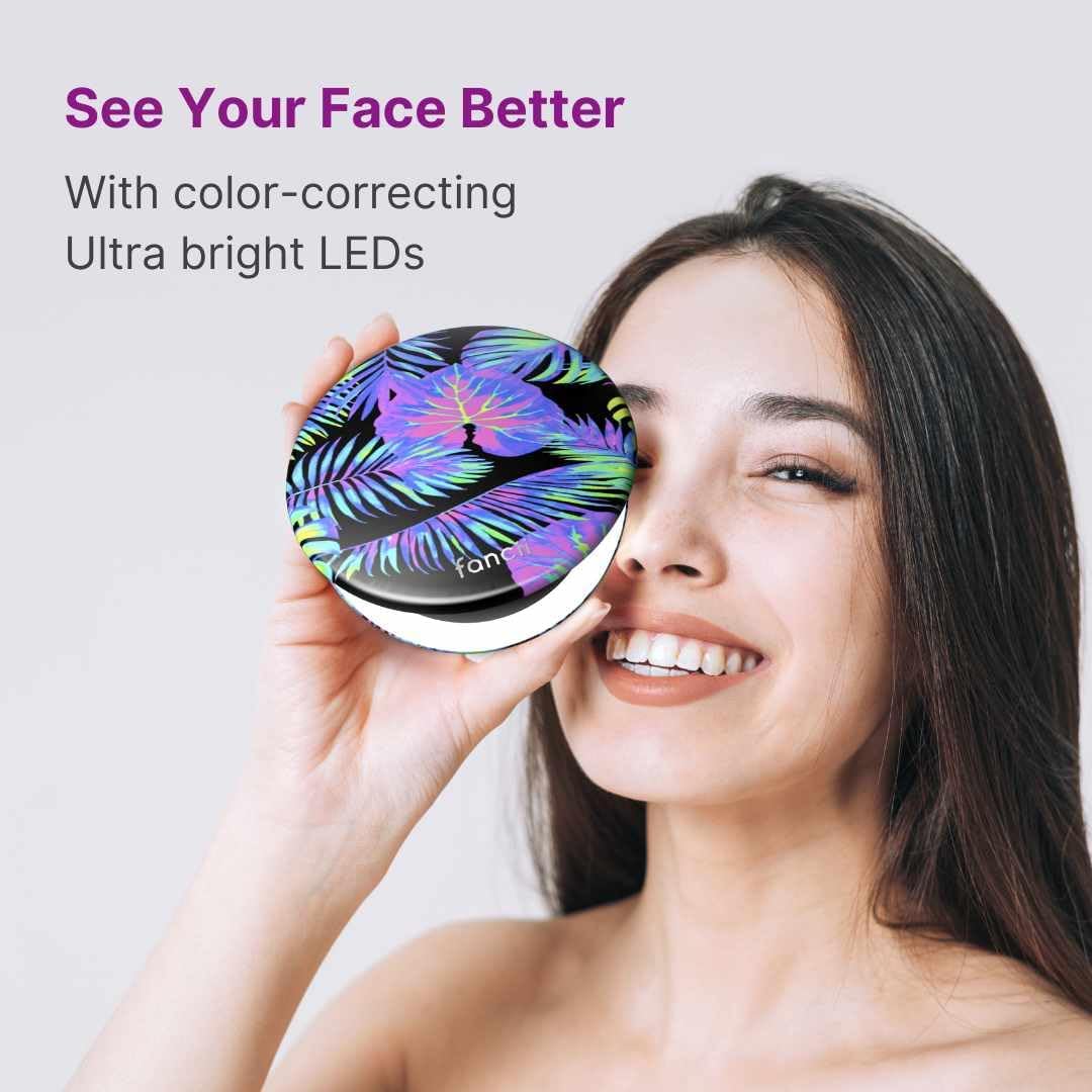Fancii Taylor LED Lighted Compact Travel Mirror, Rechargeable, 10x /1x Magnifying, 3 Light Settings