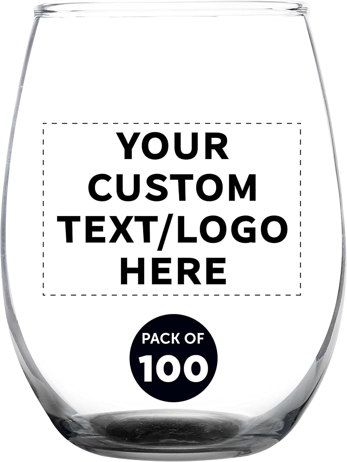 Custom Stemless Wine Glass 9 oz. Set of 100, Personalized Bulk Pack - Great for Wedding Favors