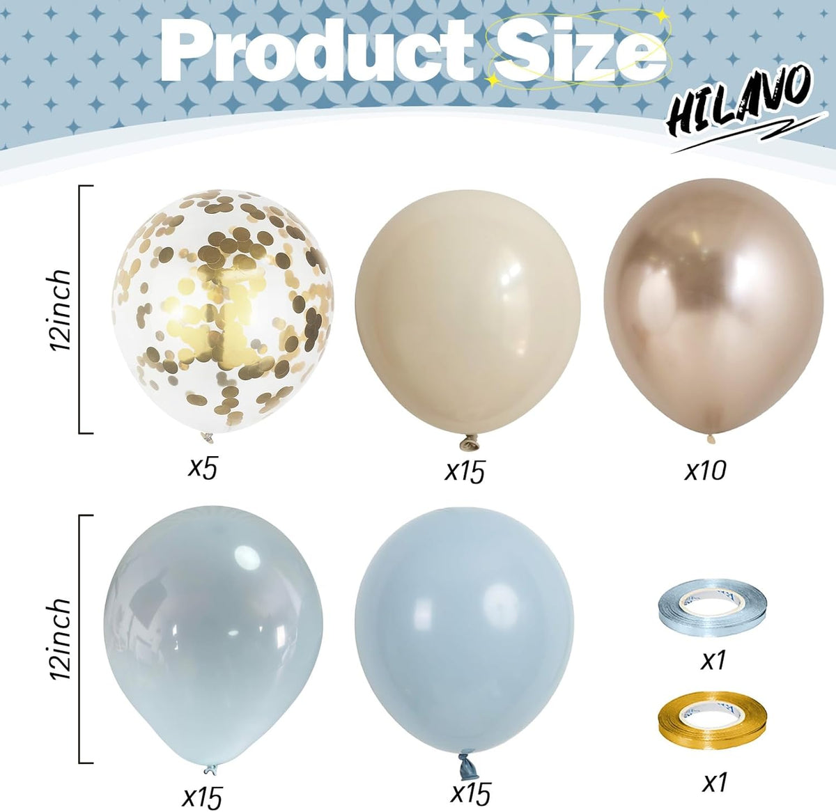 Dusty Blue Balloon Set, 60Pcs 12 Inch Slate Muted Baby Blue Fog Pastel Light Blue White Sand
