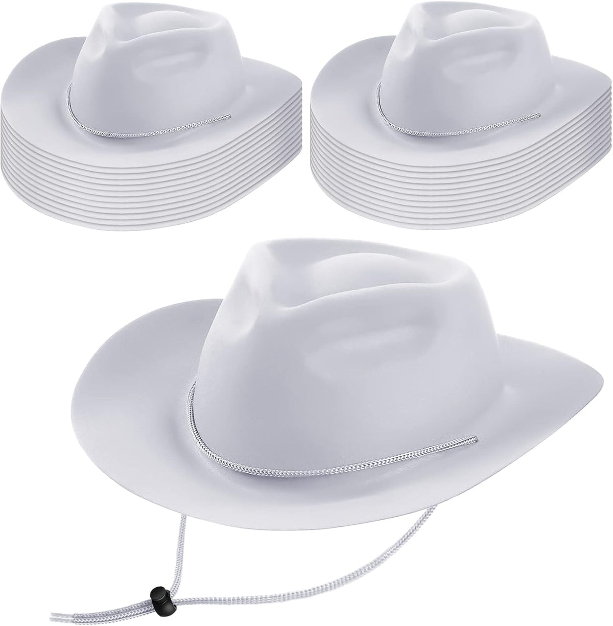 Mepase 24 Pieces Disposable Plastic Western Cowboy Hat Set Felt Wide Brimmed Cowgirl Hats for Men