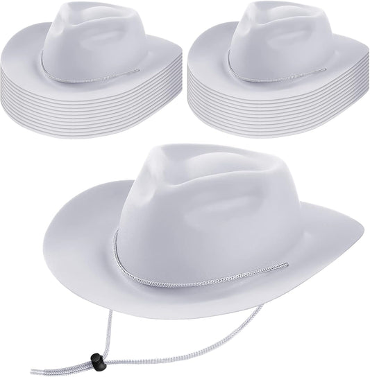 Mepase 24 Pieces Disposable Plastic Western Cowboy Hat Set Felt Wide Brimmed Cowgirl Hats for Men