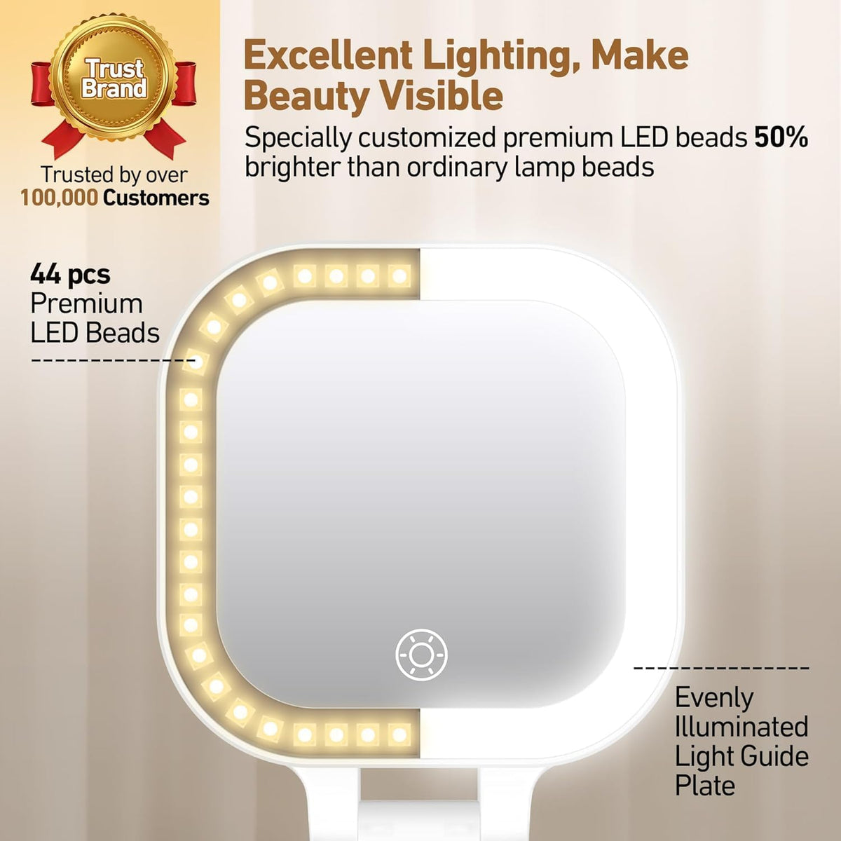Travel Mirror with Light, 1x/30x Magnifying Mirror with 3 Color Lights and Adjustable Brightness