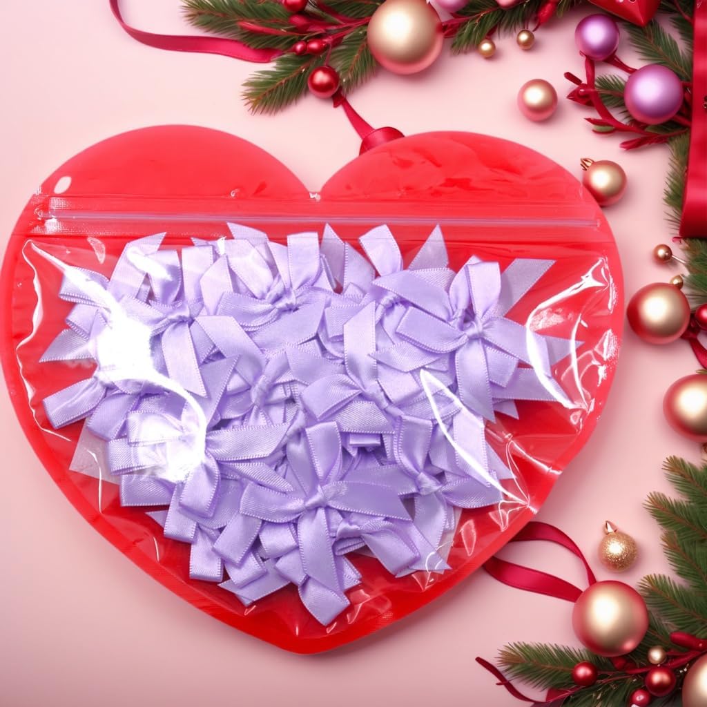 60pcs 1.7" Mini Lavender Ribbon Bows Decor – Small DIY Satin Light Purple Bows for Crafts, Little