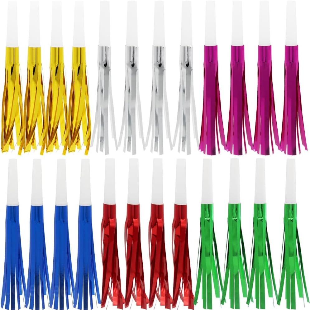 Lovecheer 24/60PCS Glitter Noise Makers Metallic Fringed Party Blowers for Adults Birthday Wedding
