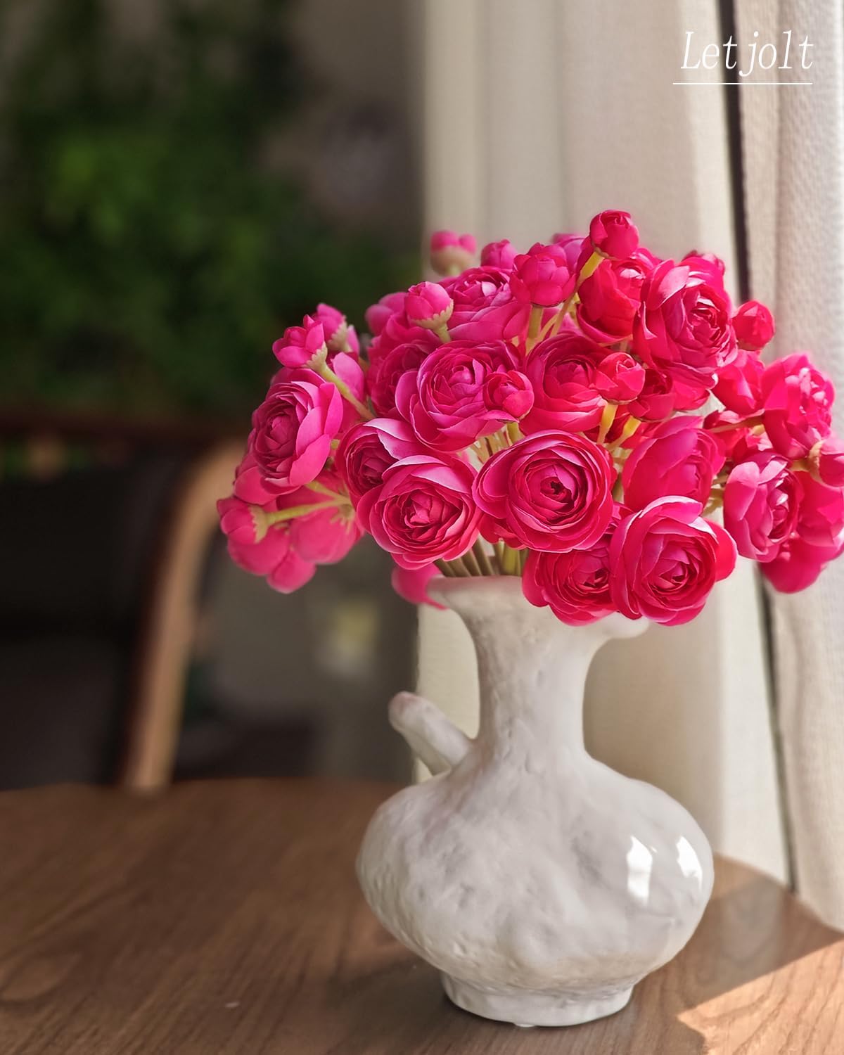 Letjolt Ranunculus Artificial Flower ROSEO Pink Silk Flowers Faux DIY Bouquet for Wedding