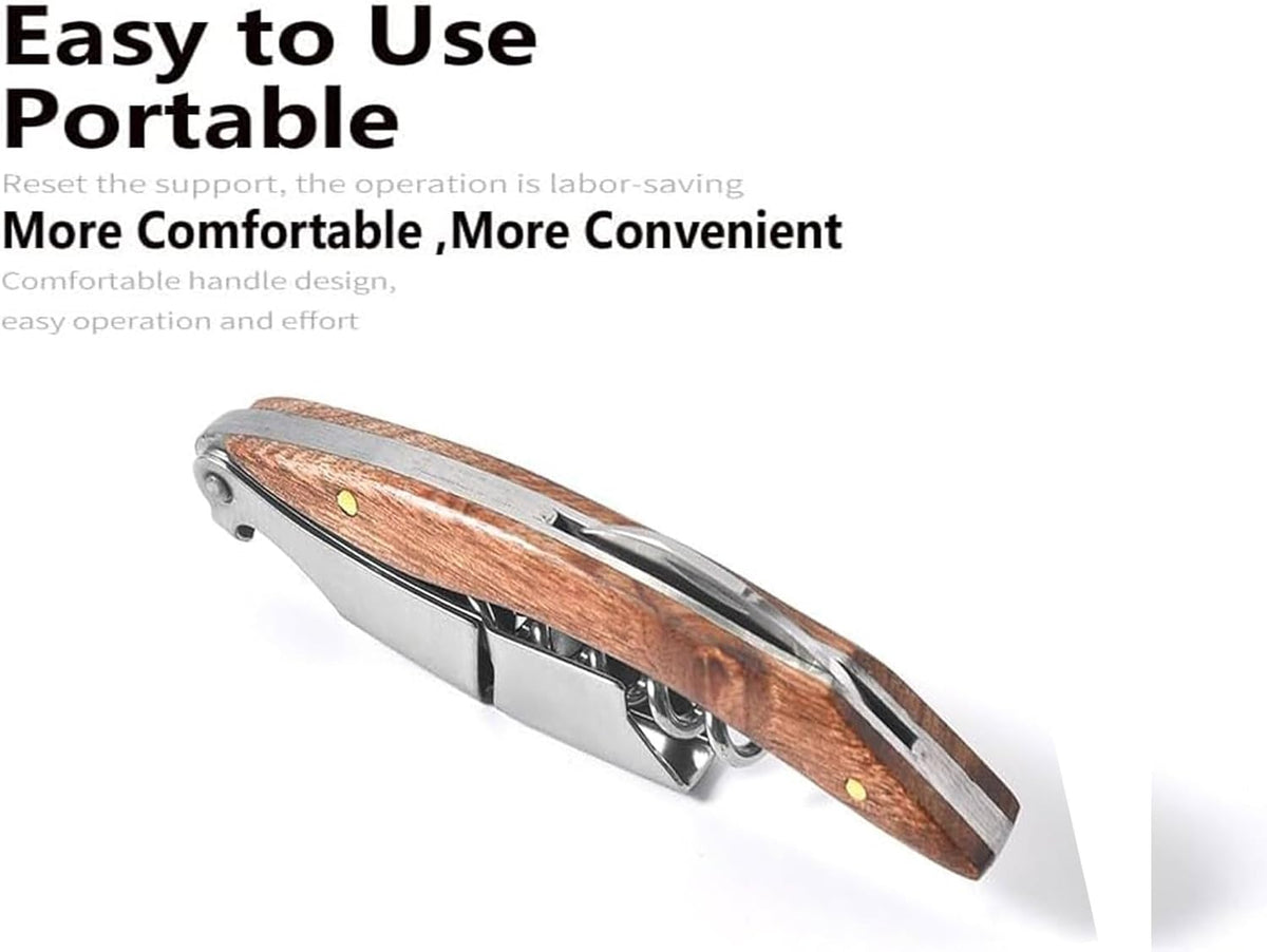 Professional Waiter Corkscrew Wine Key for Bartenders Set of 3,With Long Rosewood Handle Stainless