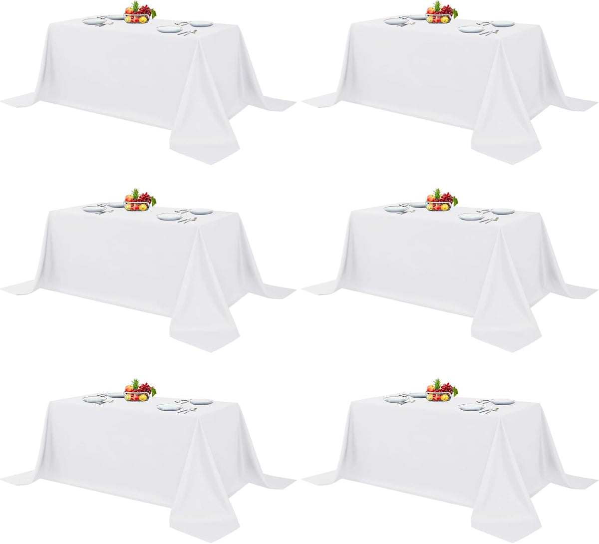 Fitable White Table Clothes for Rectangle Tables, 6 Pack - 90 x 156 Inch - Reusable and Elegant