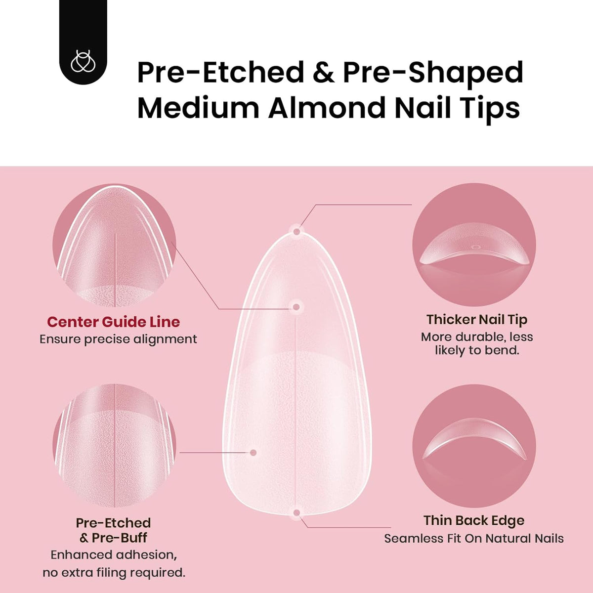 Beetles Medium Almond Nail Tips: 288PCS Medium Almond Matte Clear False Acrylic Press on Nails Tips
