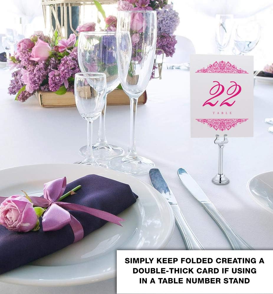 Paisley Wedding Table Numbers (Select Color/Quantity), Champagne, Fuschia, 1-65, Double Sided, Tent