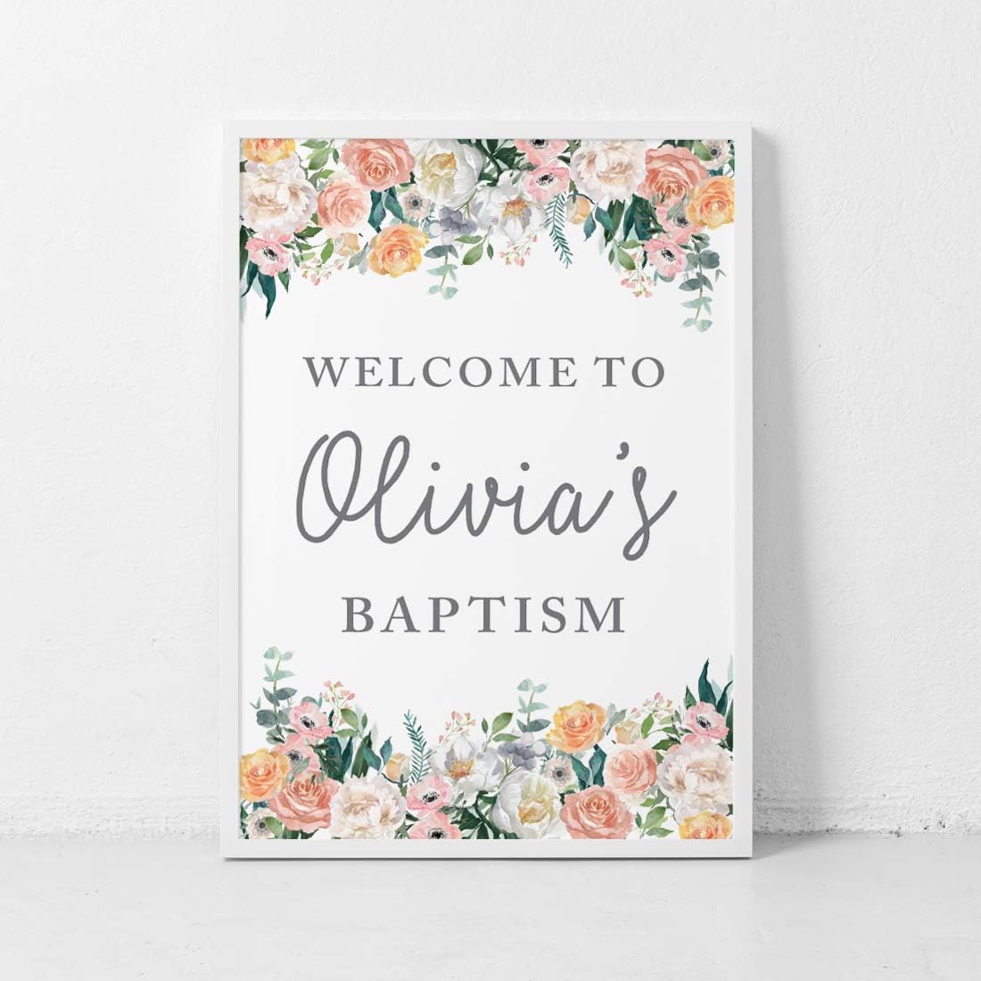Andaz Press Personalized Extra Large Wedding Easel Board Party Sign, 12x18-inch, Peach Coral Floral