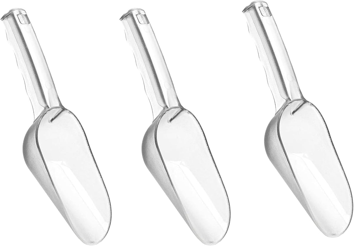 3PCS Clear Plastic Ice Scoop, 12 ounces Alec Ice Scoop, Kitchen Scoop for Ice Bucket Ice, Popcorn