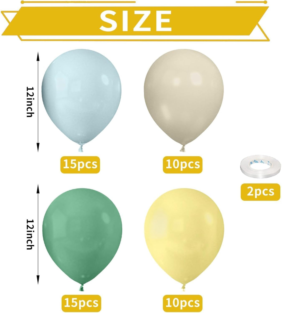 Sage 52 PCS 12 Inch Multi-Colored Balloons for Birthday Parties - Includes Blue, Green, Yellow