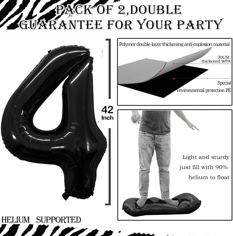 GOER Black Foil Balloons Number 4,Huge Number Balloons for 4th 14th 24th 34th 44th Birthday Party