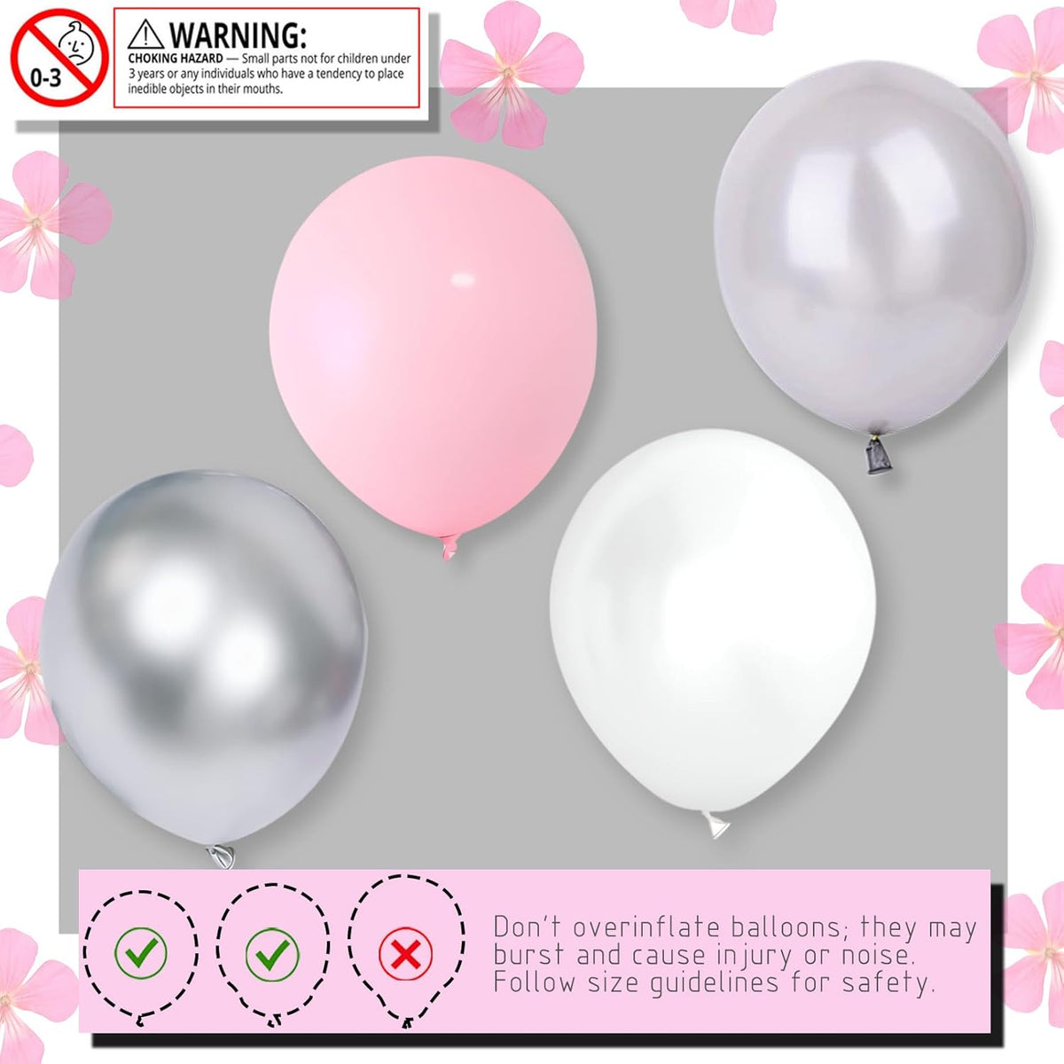 2 Set Balloon Stand Kit with Silver Pink White Balloons, Base&Pole, Balloon Column Kit for Floor or