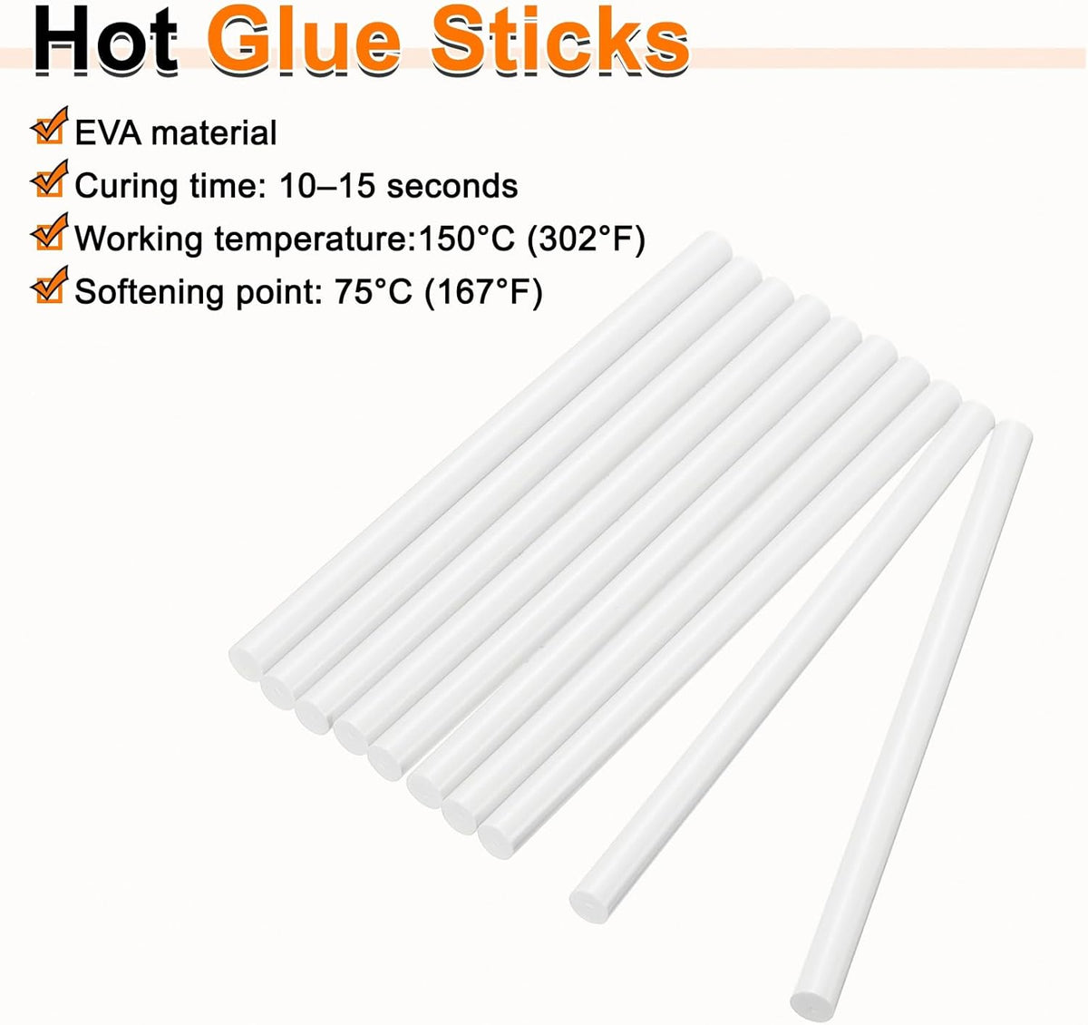 HARFINGTON 10pcs Hot Glue Sticks 0.43" Dia x 9.84" Long EVA Mini Hot Melt Adhesive Glue Stick for