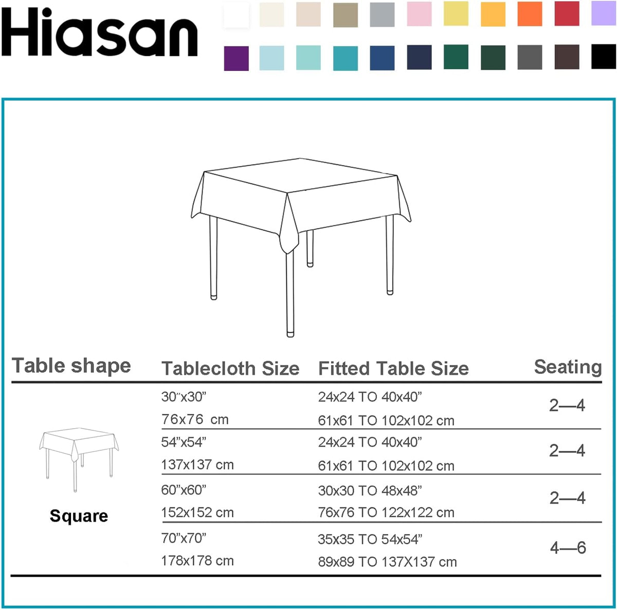 Hiasan 2 Pieces Turquoise Square Tablecloth - Water Resistant and Spillproof Dining Room Washable
