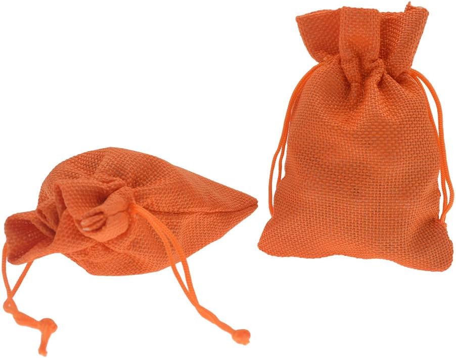 20pcs Burlap Gift Bags 5x7 inch, Orange Jute Drawstring Bags for Halloween Party Favors, Jewelry