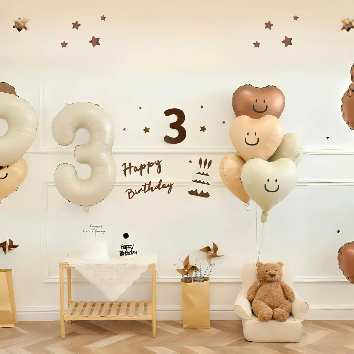 40 Inch Beige Large Numbers Balloons 3, Self Inflating Ivory White Digit 3 Helium Balloons for 3rd
