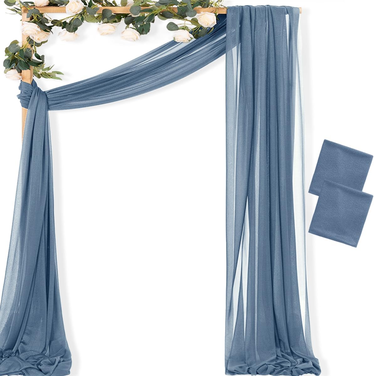 MLMC Dusty Blue Wedding Arch Draping Fabric 2 Panels 29" x 20 FT Extra Long Gauze Drapes Sheer