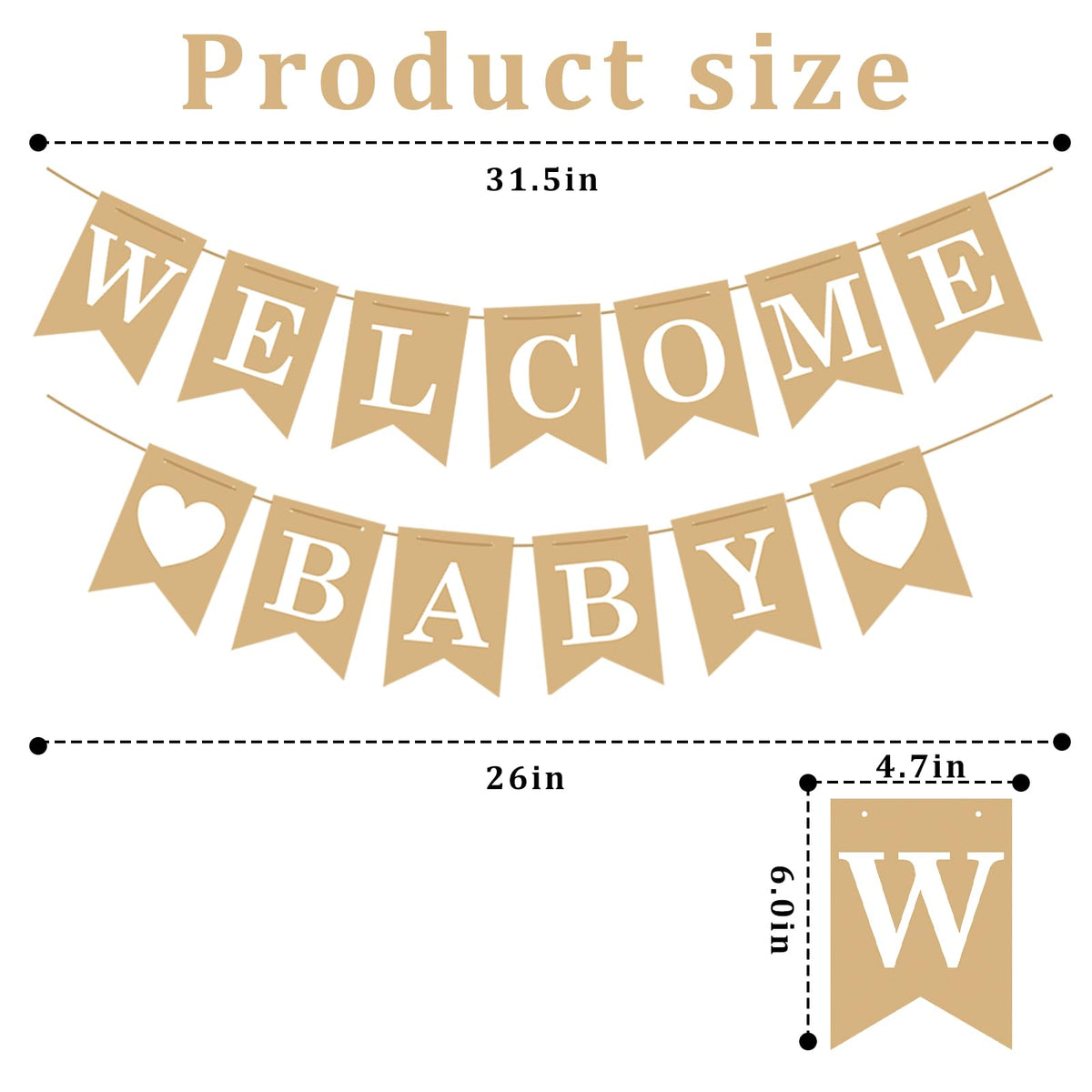 Welcome Baby Banner – Rustic Baby Shower Decorations, Gender Neutral Baby Shower Decor, Pre-Strung