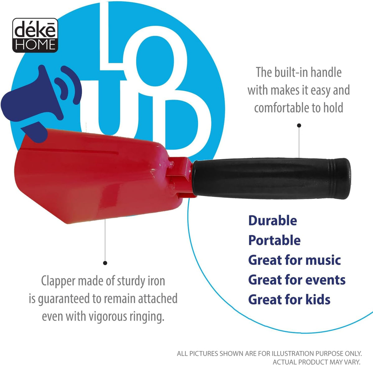 Deke Home - 2 Pack 7 Inch Steel Cowbells with Handle, Loud Noise Makers for Football, Sports