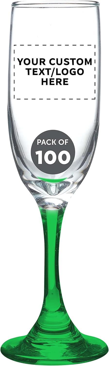 DISCOUNT PROMOS Custom Premiere Champagne Flutes 6.25 oz. Set of 100, Personalized Bulk Pack