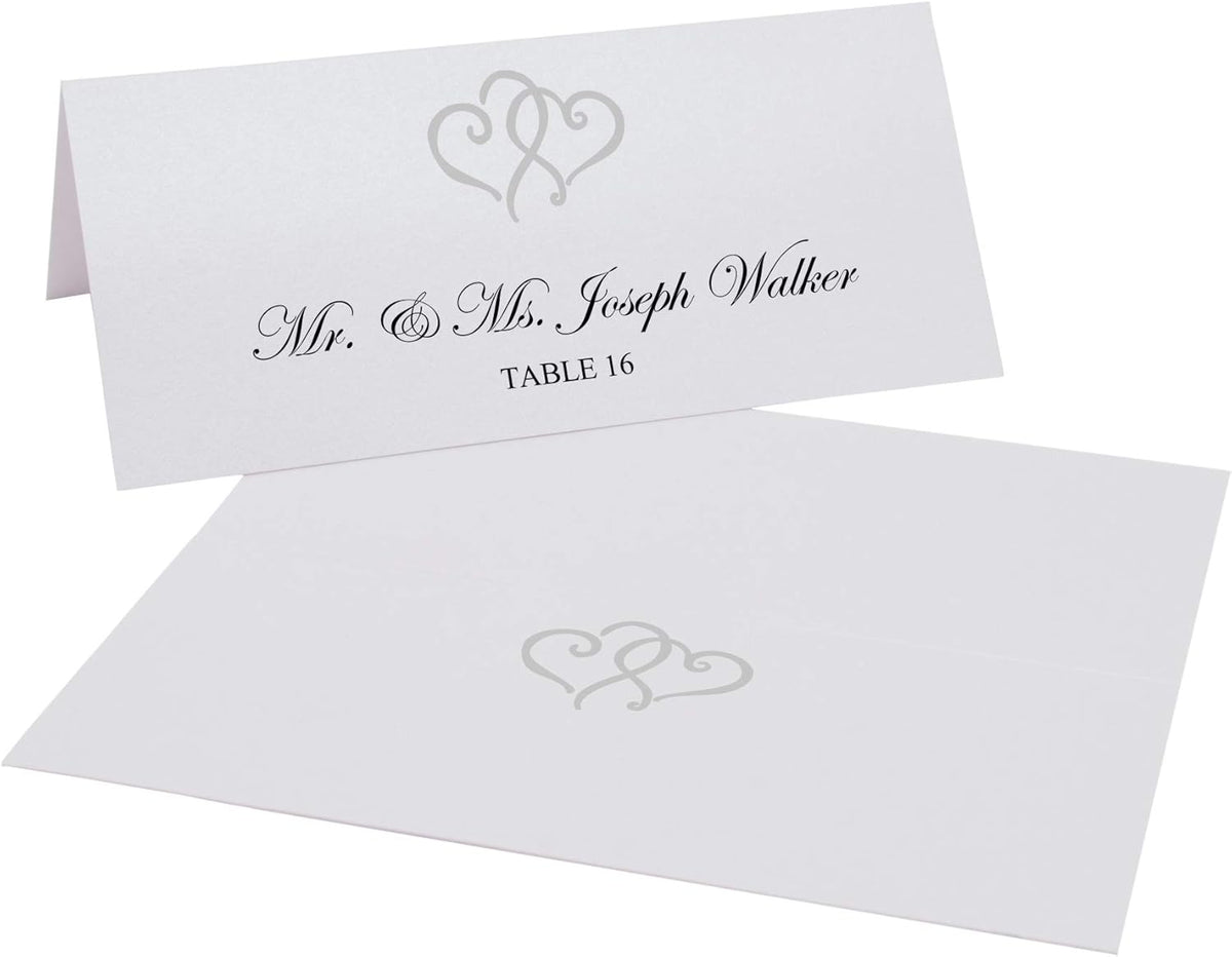 Linked Hearts Place Cards, Silver (Choose Color), Set of 25, Pre-cut and Scored - Wedding, Party