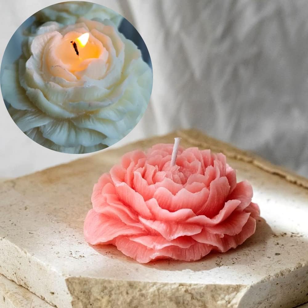 2PCS Peony Flower Silicone Soap Molds 3D Resin Candle Molds Flower Fondant Silicone Mold for