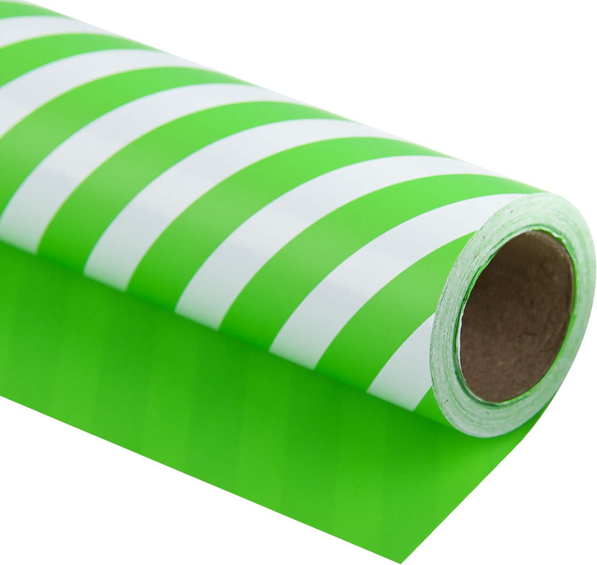 WRAPAHOLIC Reversible Wrapping Paper - Mini Roll - 17 Inch x 33 Feet - Green and Stripes Design for