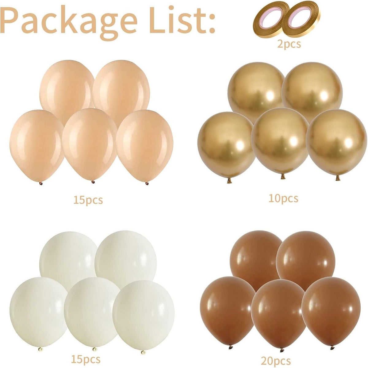 Balloons Brown and Gold, 60 Packs 12 Inch Retro Brown Cream Beige Balloon Sand White Neutral