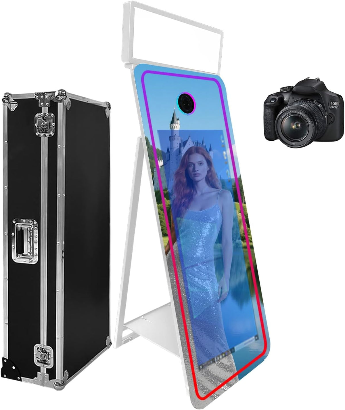 65''Magic Mirror Photo Booth Machine,Mirror Photo Booth 43''Touch Screen,Photo Booth with Flight