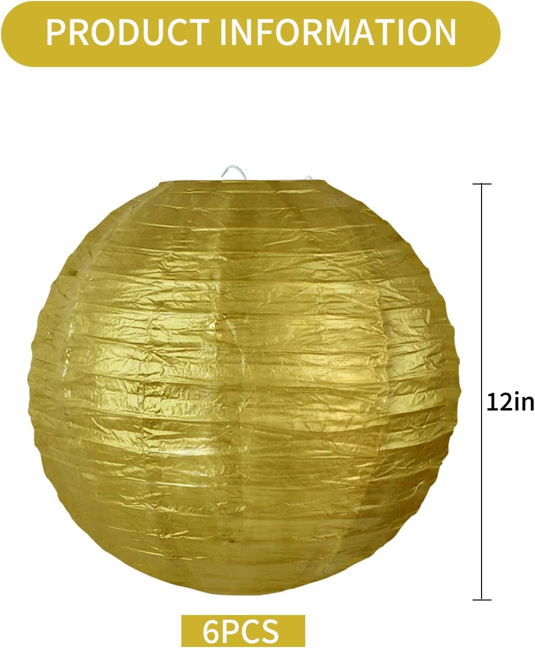 BEISHIDA 12-Inch Gold Paper Lanterns Decorative Chinese/Japanese Hanging Round Paper Lanterns Lamp