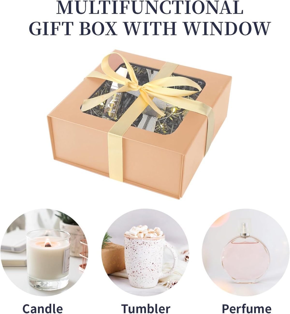 TIACABO Rose Gold Gift Box with Window,7.5"x7.5"x3.1" Bridesmaid Boxe for Gifts Giving,Birthday