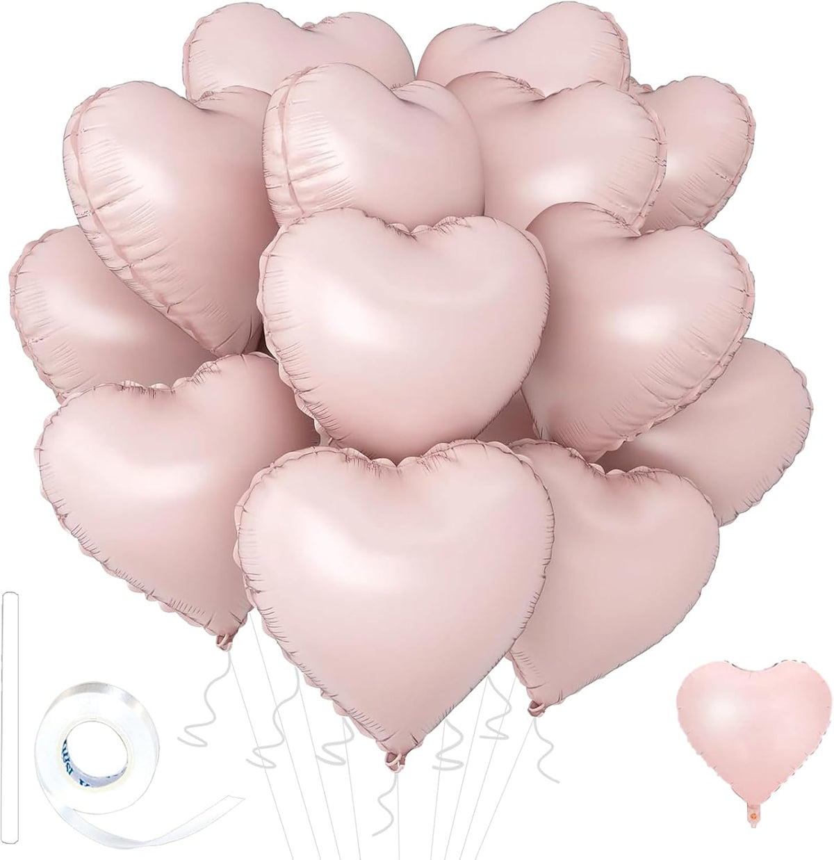 Pink Heart Ballloons,18 Inch Pastel Pink Foil Love Heart Shaped Balloons 12Pcs Baby Pink love