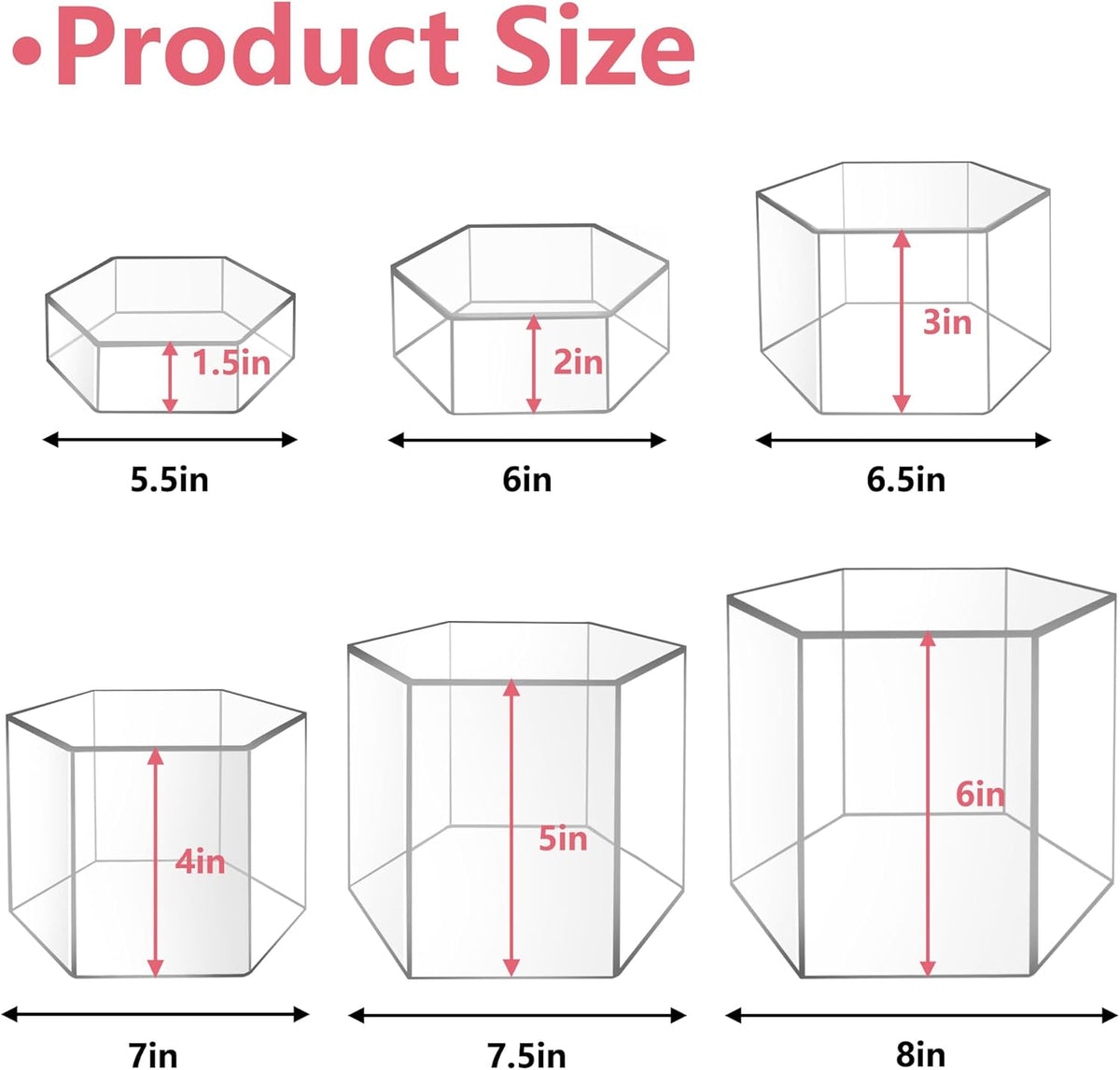 6 Pcs Buffet Risers, Dessert Stands, Acrylic Boxes for Display, Hexagonal Jewelry Showcase, Riser