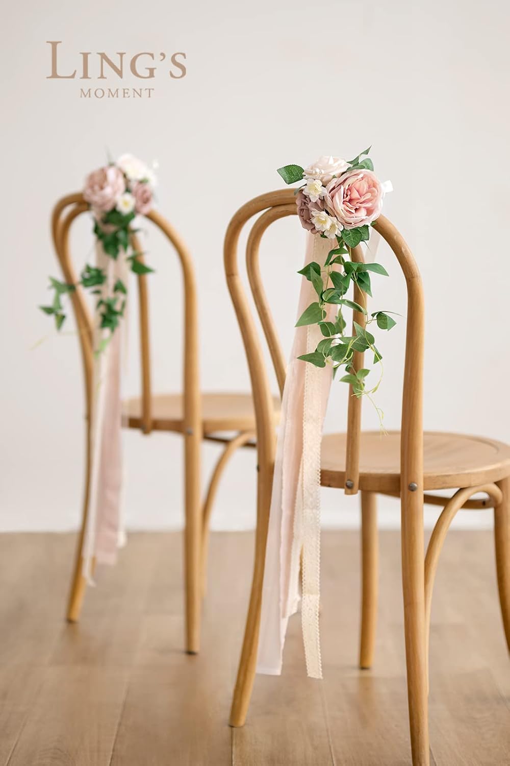 Ling's moment 8pcs Wedding Artificial Aisle Pew Flowers Chair Decorations Arrangements with Chiffon