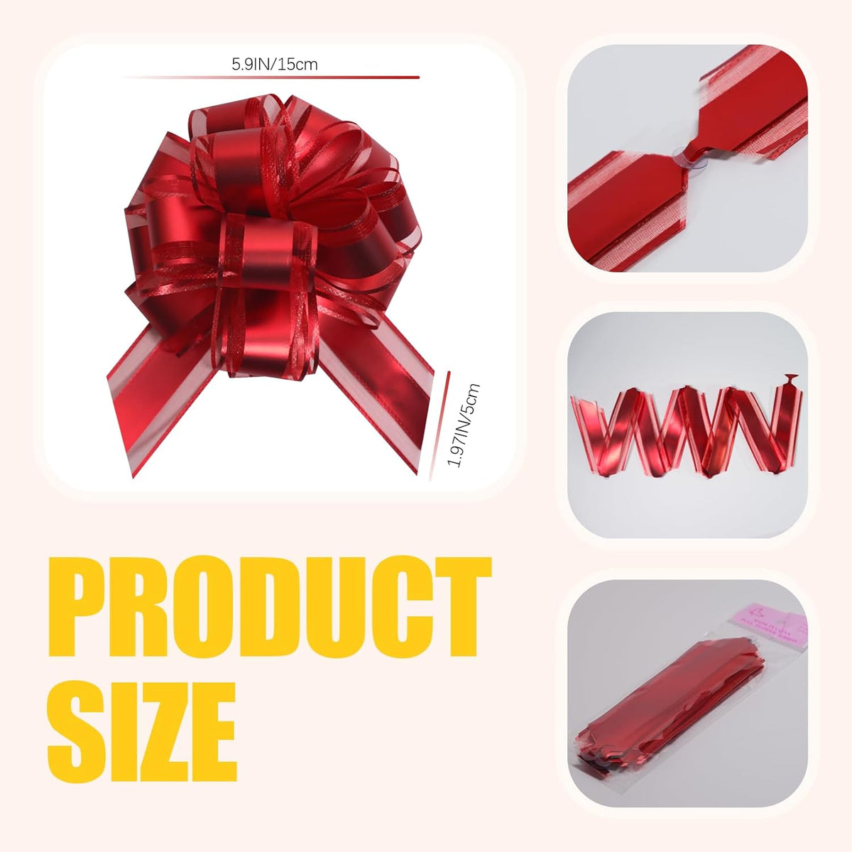 6 PCS 6 Inch Organza Red Pull Bows - Perfect for Gift Wrapping, Wedding Decor, Car Bows, Birthday