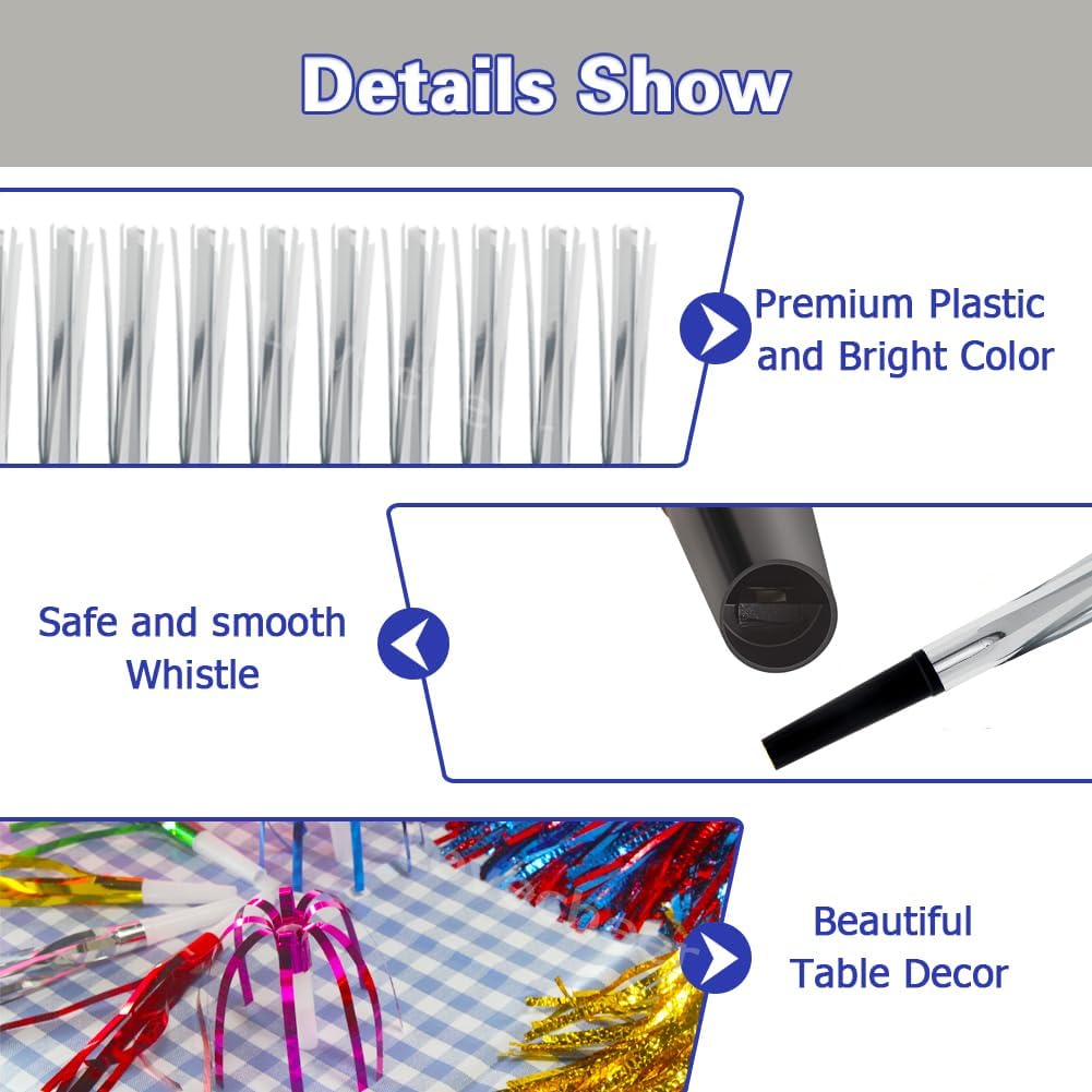 Lovecheer 24/60PCS Glitter Noise Makers Metallic Fringed Party Blowers for Adults Birthday Wedding