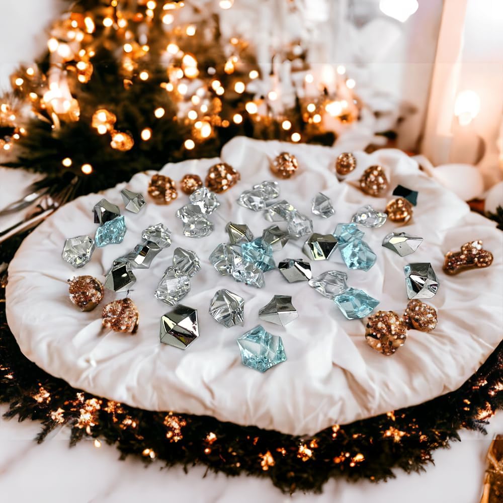 HappyFiller 14 OZ Fake Ice Rocks Cubes Acrylic Gems Stones for Winter Decorations,Christmas Vase