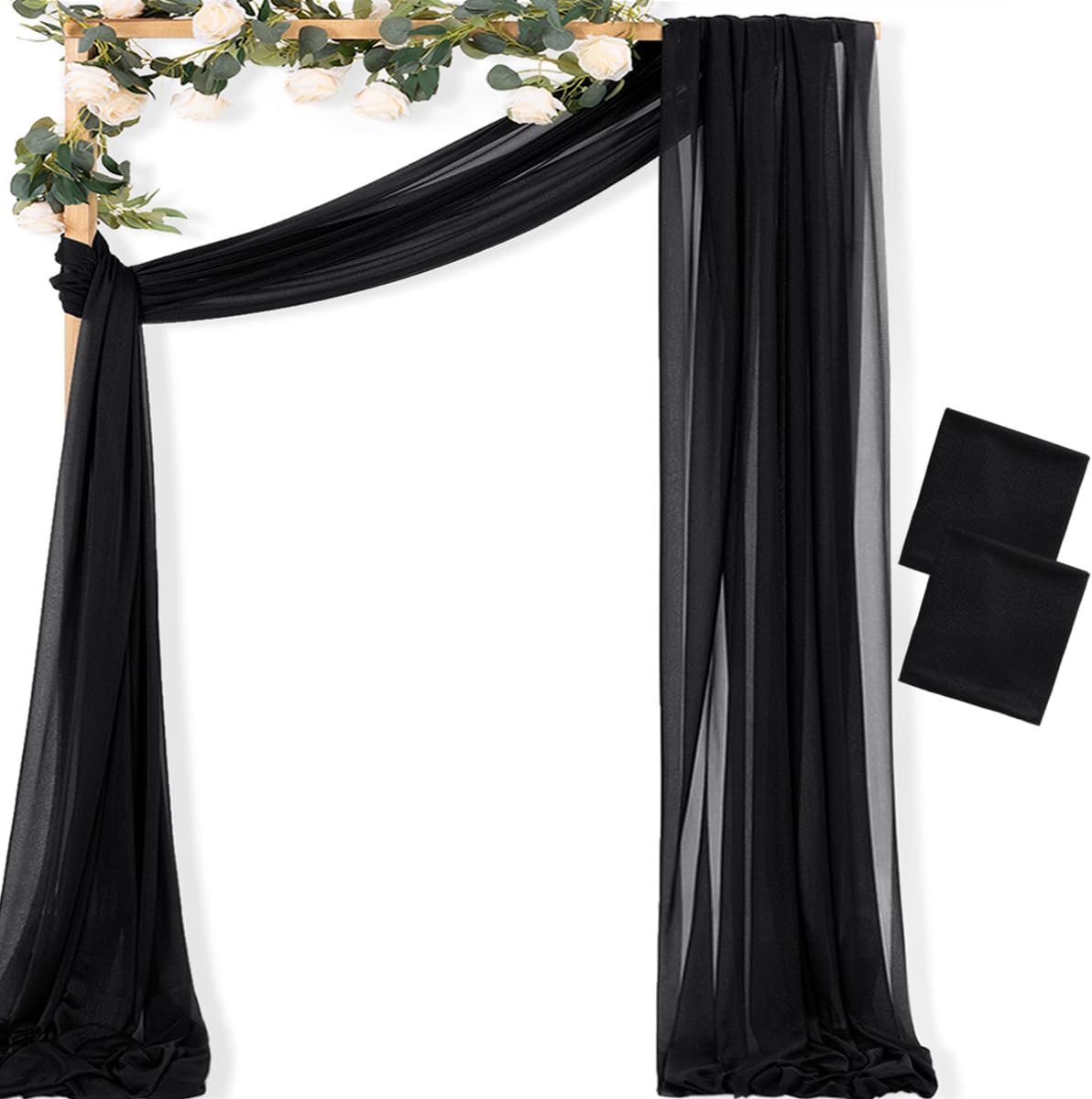MLMC Black Wedding Arch Draping Fabric 2 Panels 29" x 20 FT Extra Long Gauze Drapes Sheer Backdrop