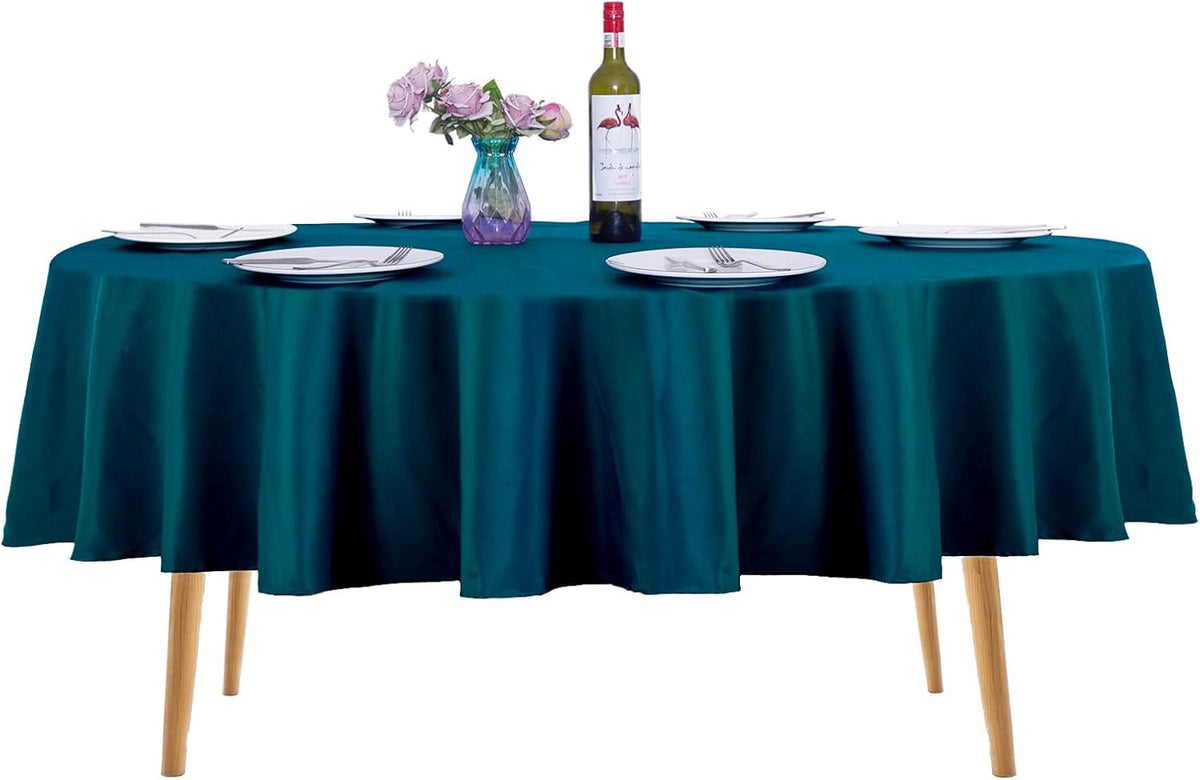 Ascoza 2pack 70 Inch Peacock Blue Round Tablecloth in Washable Polyester Fabric for