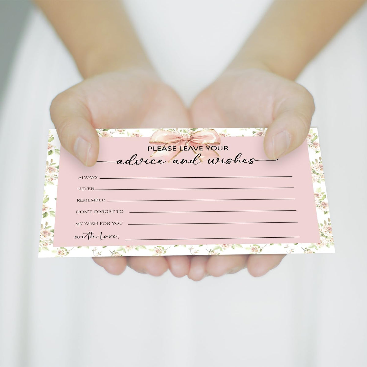 Pink Bow Advice and Wishes Card, Flower Advice Cards for The Bride and Groom, Bridal Shower,Wedding