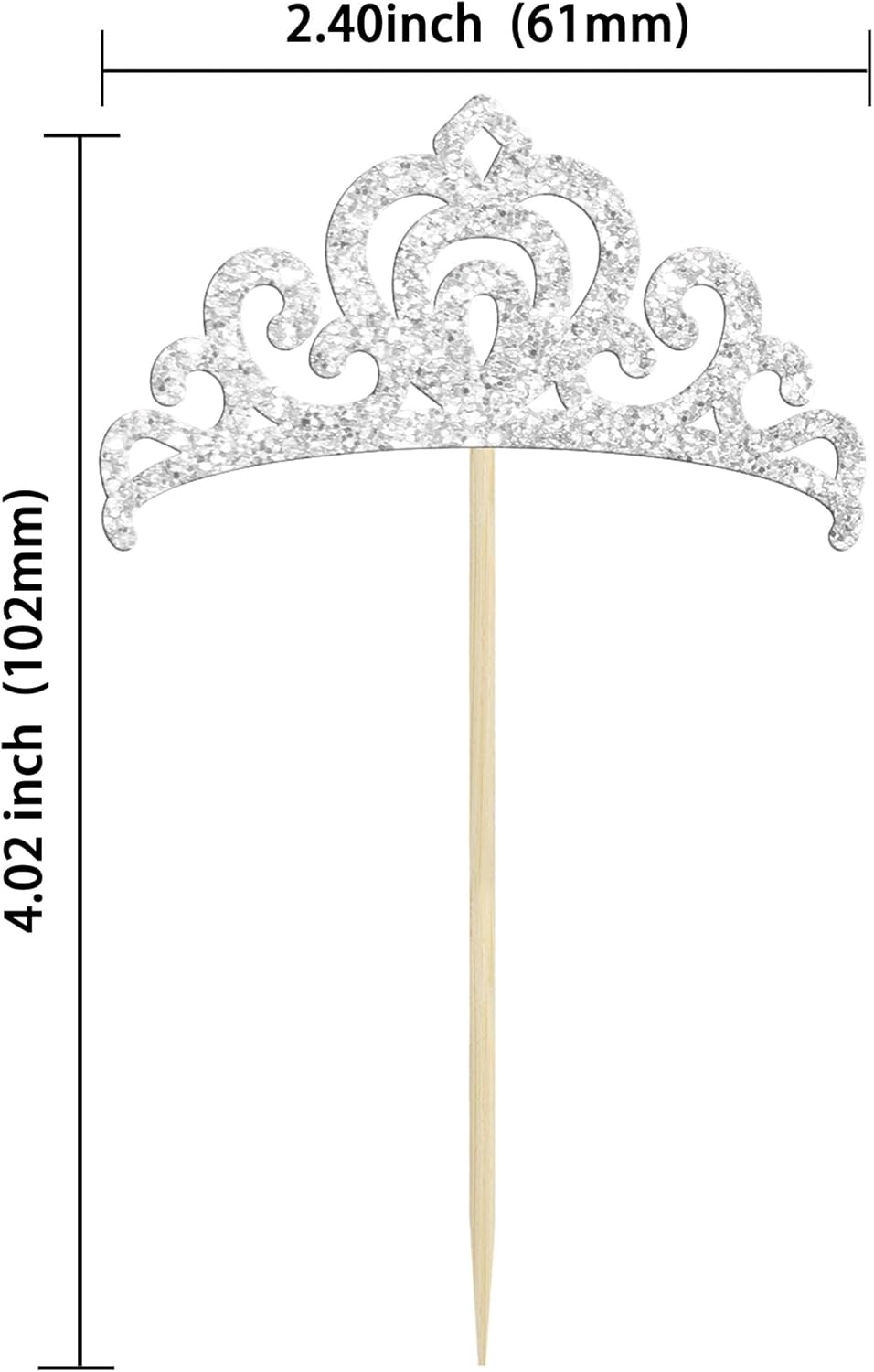 Gyufise 24Pcs Silver Princess Crown Cupcake Toppers Glitter Princess Cake Pick Decorations for