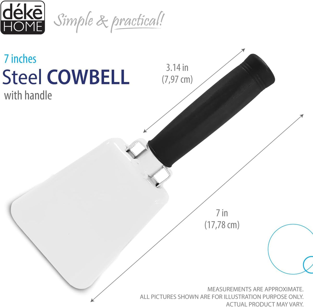 Deke Home - 2 Pack 7 Inch Steel Cowbells with Handle, Loud Noise Makers for Football, Sports