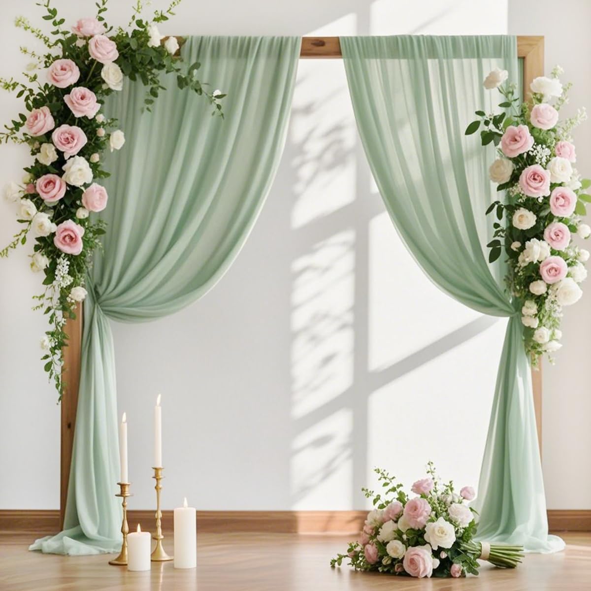 MLMW Wedding Arch Draping Fabric 2 Panels 29" x 20Ft Easter Sage Green Sheer Wedding Arch Backdrop