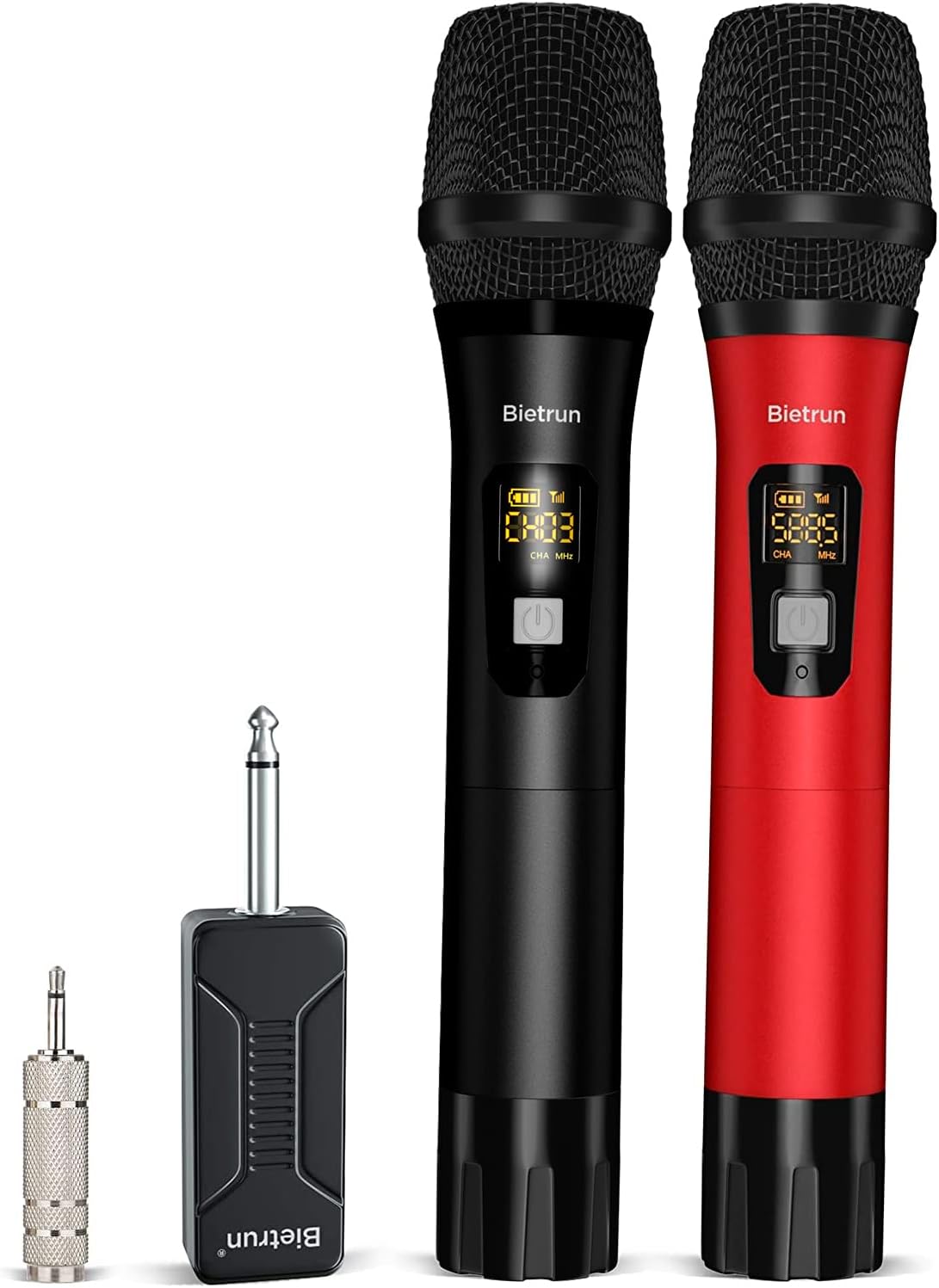 Bietrun Wireless Microphone Dynamic Mic System with Rechargeable Receiver, 1/4" Output, for