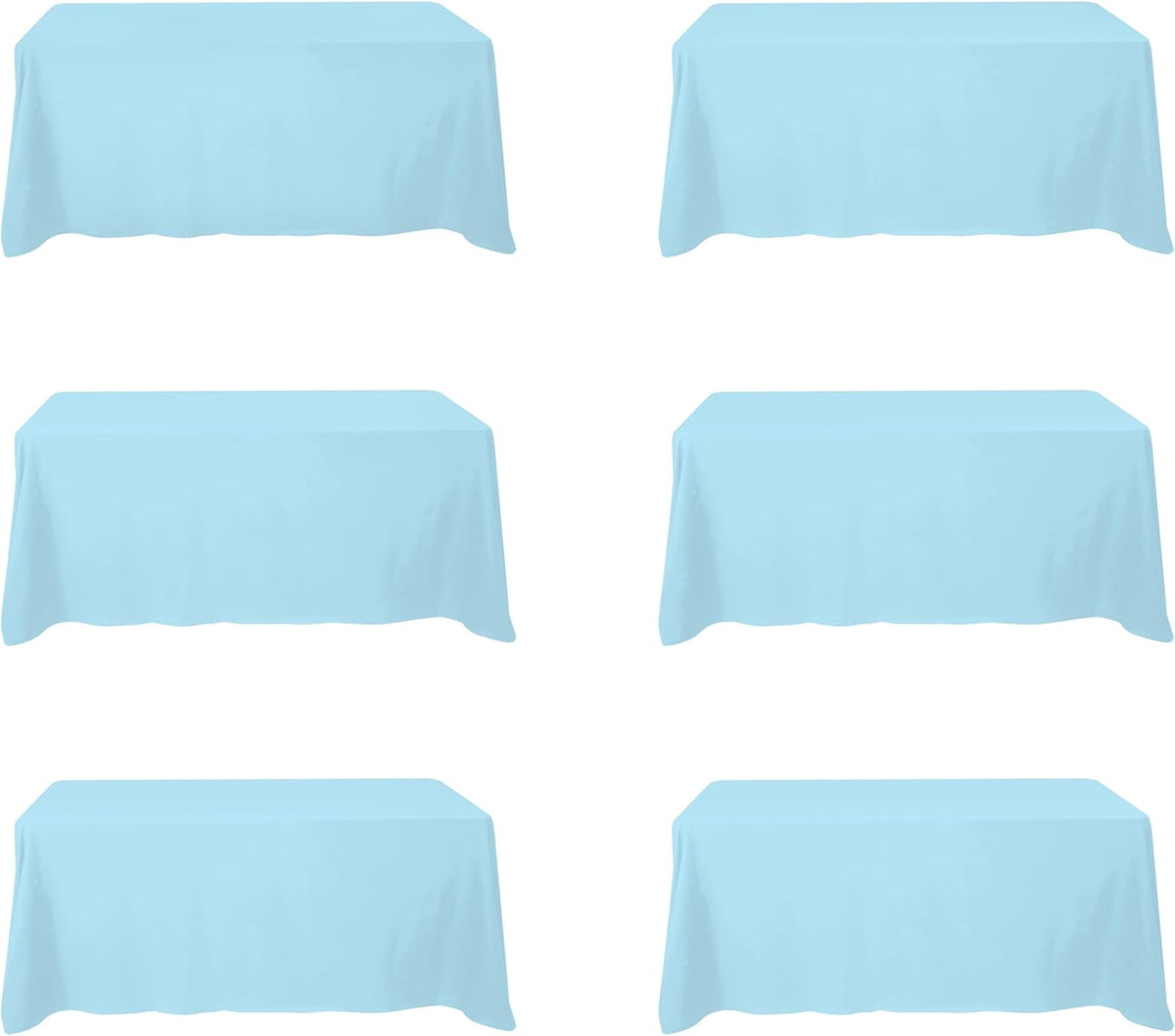 BRILLMAX 6 Pack Light Blue Tablecloths for 6 Foot Rectangle Tables 90 x 132 Inch - 6ft Rectangular