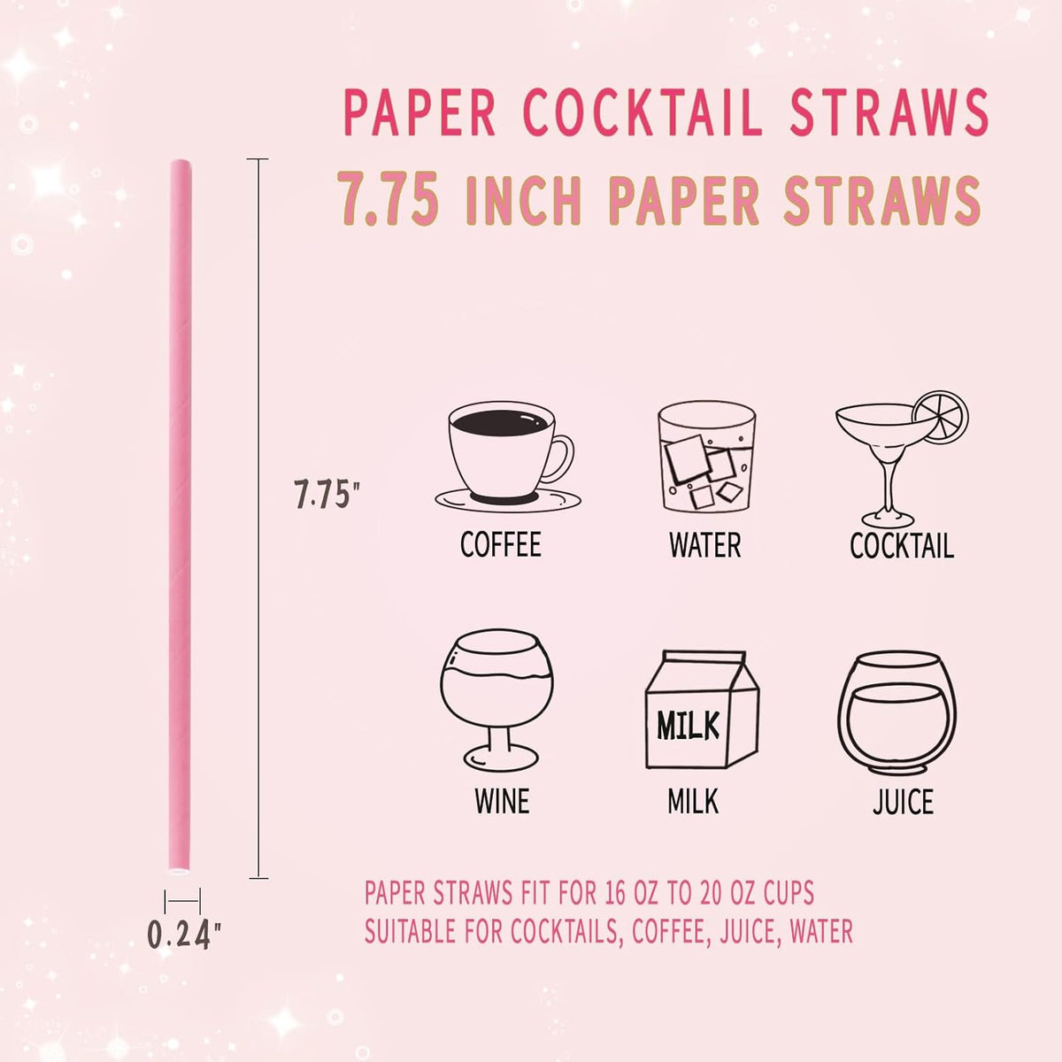 GLUJASBIO Pink Paper Straws Drinking Disposable Pastel Straws Bulk Party Suppliers for Girls Party