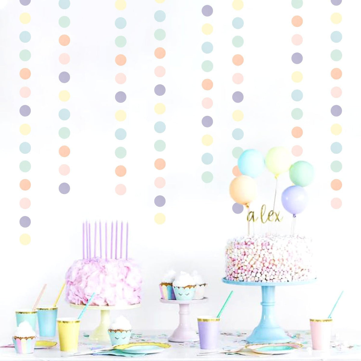 Pastel Rainbow Birthday Party-Decorations Streamers - 52FT Yellow Blue Mint Pink Purple Hanging
